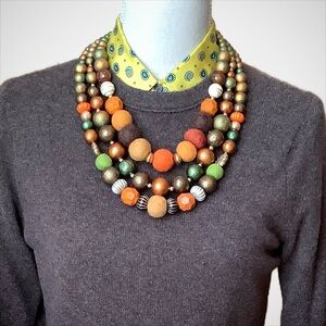 LENORA DAME Multi-Strand Chunky Bead Statement Necklace Fall Autumn Pumpkin